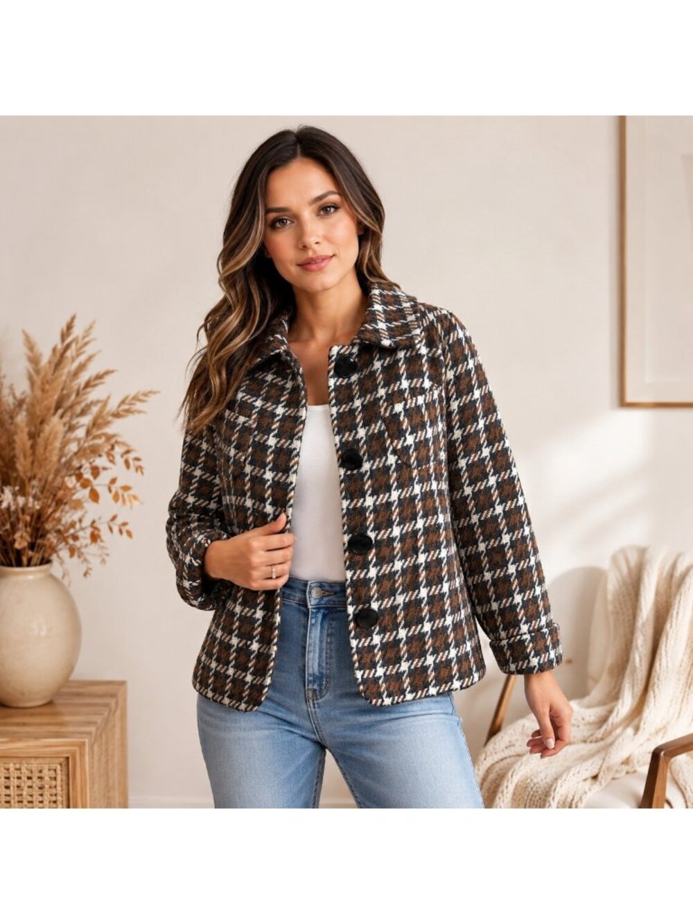 Banana Republic Wool Blend Houndstooth Jacket Coat Size M